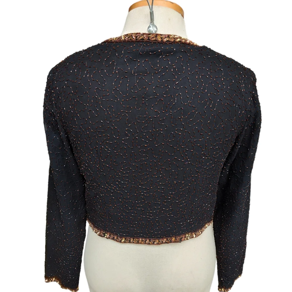 Vintage Beaded Sequins Bolero Jacket Made In India 16 Large - Picture 8 of 13
